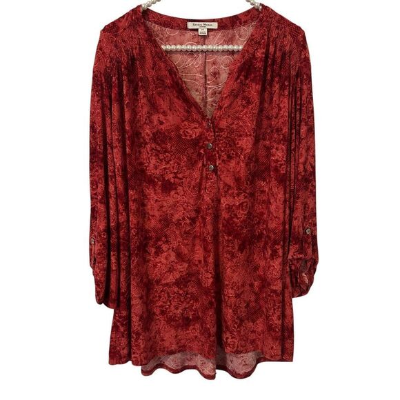Studio Works Top Womens 3X Red dark Floral artsy grunge romantic office boho - Picture 1 of 12